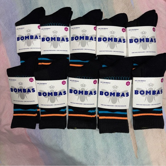 (10) Bombas Sock Tech XS Solid Black Striped Cuff Socks
